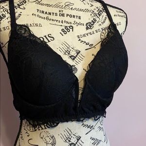 PINK Black Lace Date Push-up Bra Large